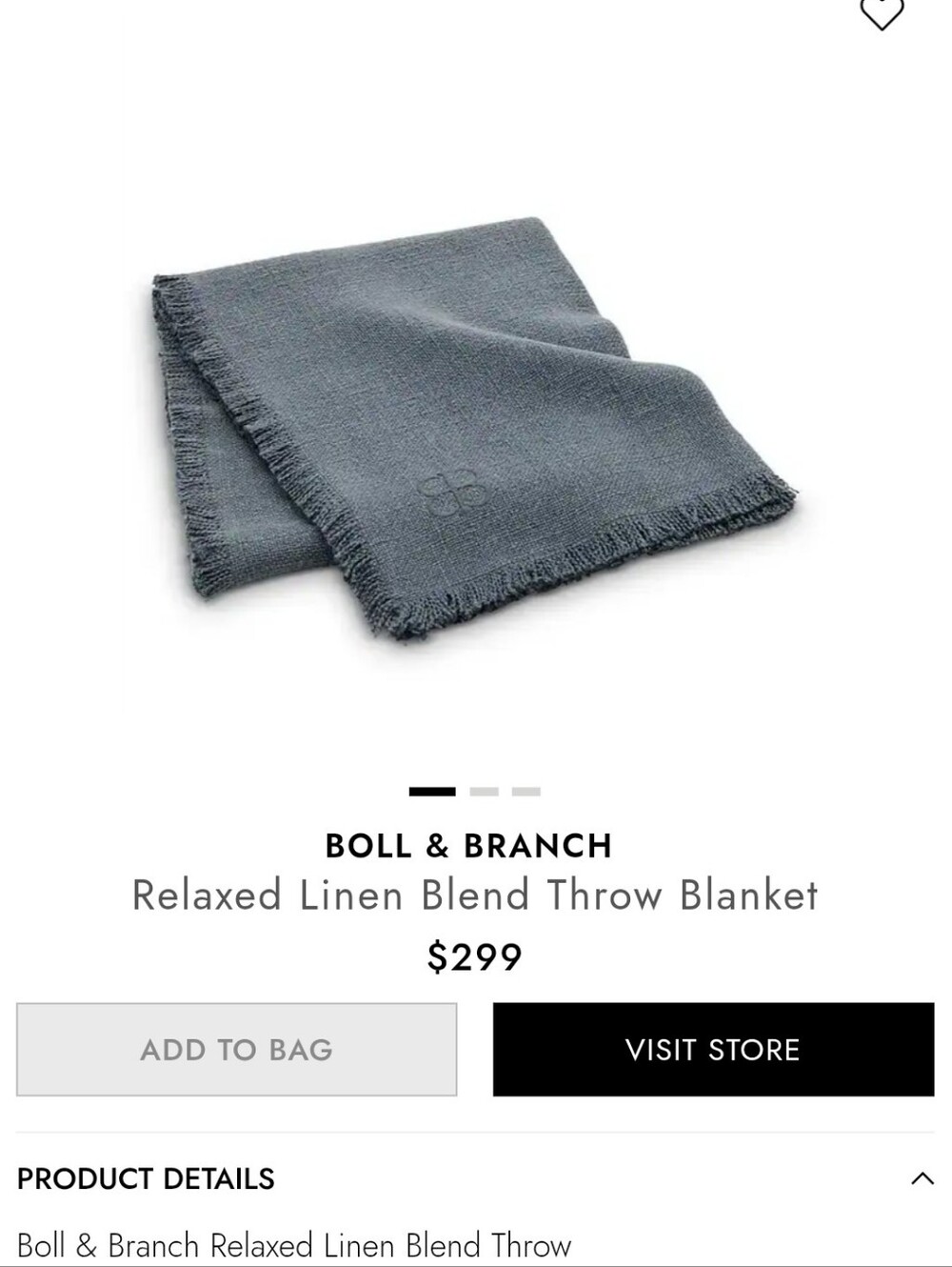 Boll & Branch Relaxed Linen Blend Throw Blanket Deep Bluestone